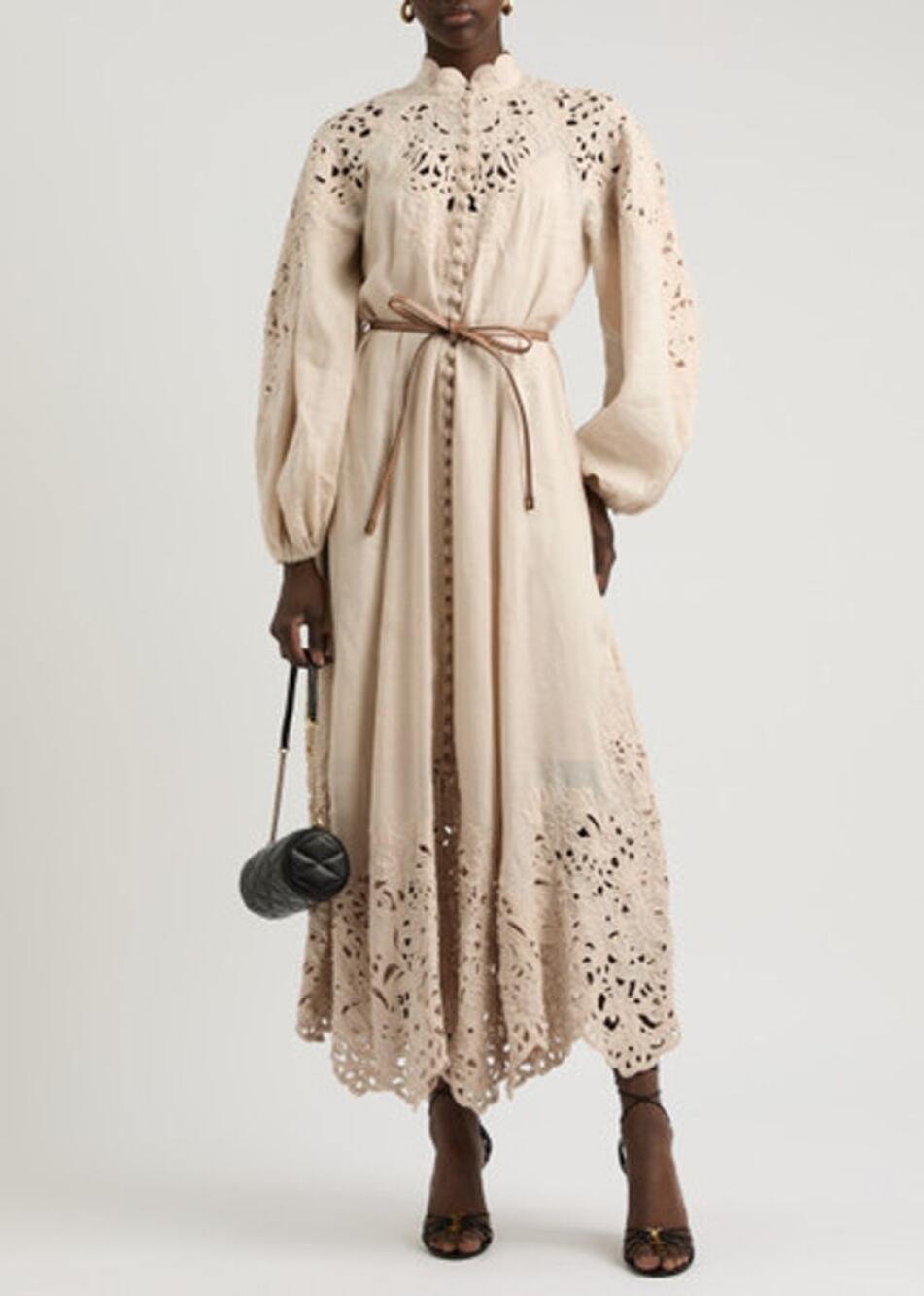 Zimmermann Multi Broderie Anglaise Linen Midi Dress Cream
 Excellent